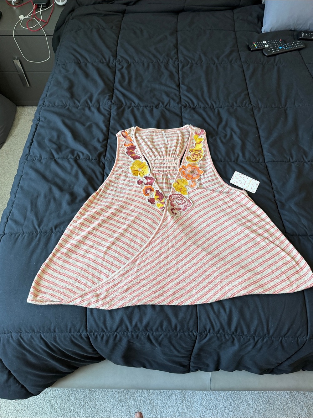 Free People Cream and Red Striped Knit Top
